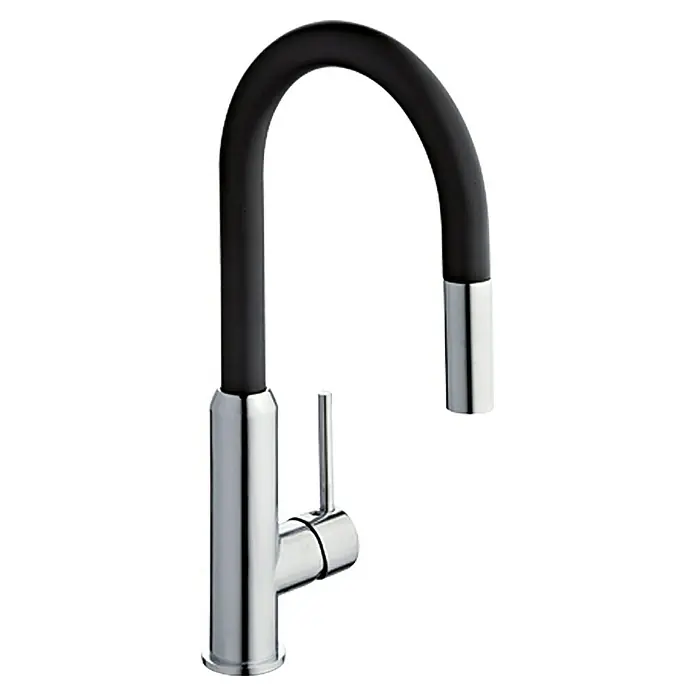 Camargue Spültischarmatur Madrid - Schwarz, Glänzend, Schwenkbar - Einhand-Küchenarmatur mit schwarzem, flexiblem Auslauf und verchromten Elementen. Elegantes Design für jede moderne Küche.