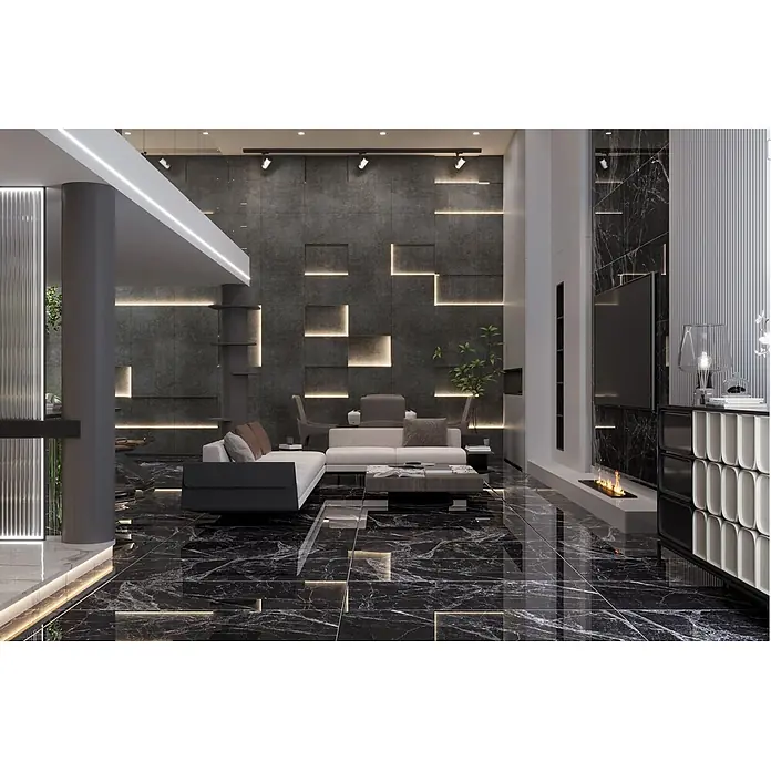 Feinsteinzeugfliese MAJESTIC BLACK – 60 x 120 cm, Marmoroptik, Brillant - 