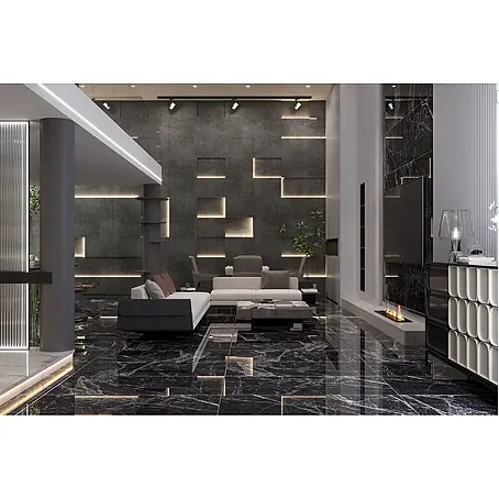 Feinsteinzeugfliese MAJESTIC BLACK – 60 x 120 cm, Marmoroptik, Brillant
