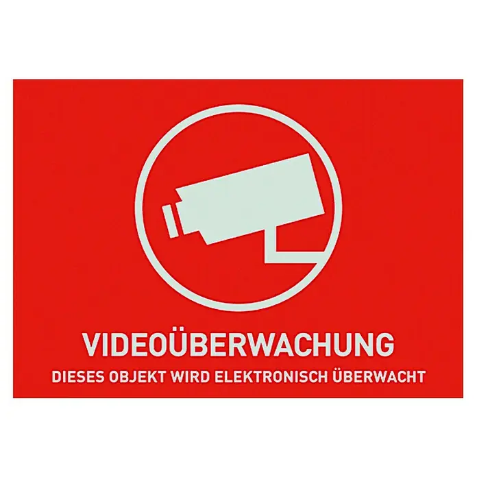 Abus Aufkleber Videoüberwachung - 74 x 52,5 mm - Hinweisschild für Videoüberwachung, roter Hintergrund mit weißem Symbol einer Überwachungskamera und Text, der auf elektronische Überwachung hinweist.
