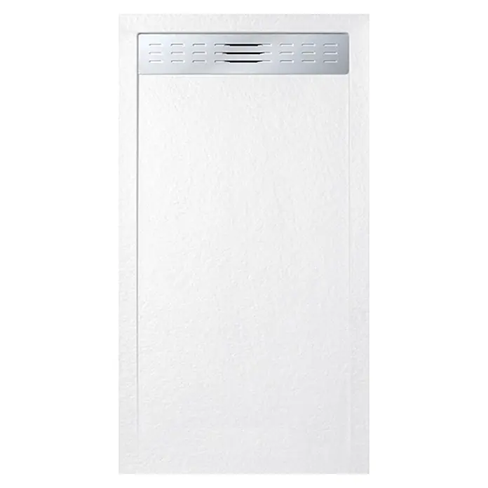 Frascio Duschwanne 90x130 cm Weiß Vulcano Line Slim -  - Weiße texturierte Duschwanne mit metallischem Linienablauf.