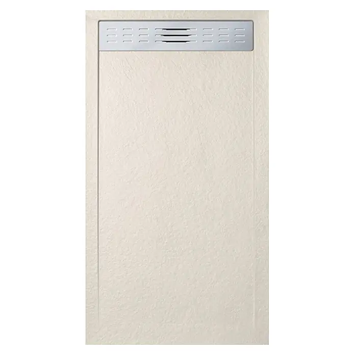 Frascio Duschwanne 90x130 cm Beige Vulcano Line Slim -  - Rechteckige, hellbeige strukturierte Duschwanne mit linearem Chromablauf oben.