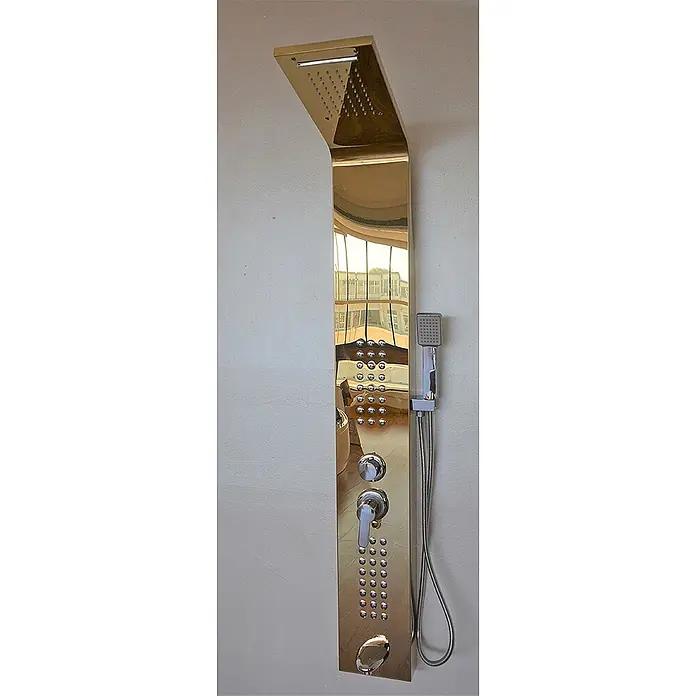 Frascio Fra9010 Duschpaneel Hydromassage Edelstahl 18/10 Gold -  - Goldene Duschsäule mit integriertem Kopfbrause, Massagedüsen und Handbrause.