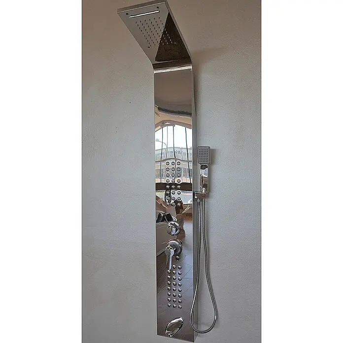 Frascio Fra9010 Duschpaneel Hydromassage Edelstahl 18/10 Verchromt -  - Moderne Chrom-Duschpaneel mit Regendusche, Körperdüsen und Handbrause.