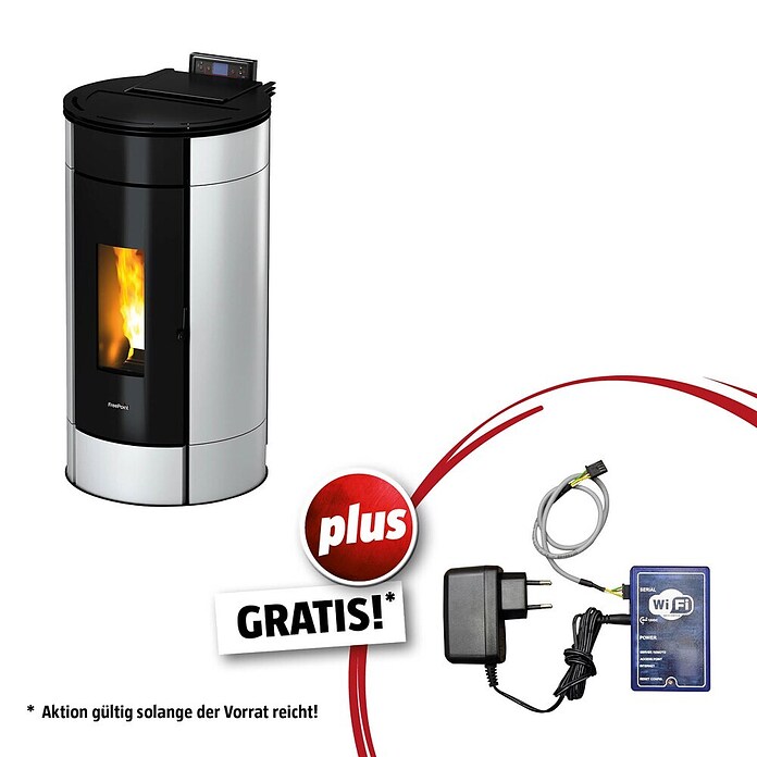 FreePoint Pelletofen Globe (11 kW, Raumheizvermögen: 252 m³, 0,6 kg/h - 2,5 kg/h, Farbe Verkleidung: Weiß) | BAUHAUS