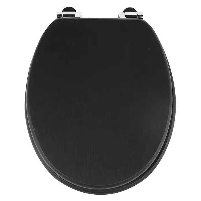 SAINOS WC-Sitz aus MDF, Schwarz Holzoptik, Universal-O-Form, Absenkautomatik - Soft-Close
