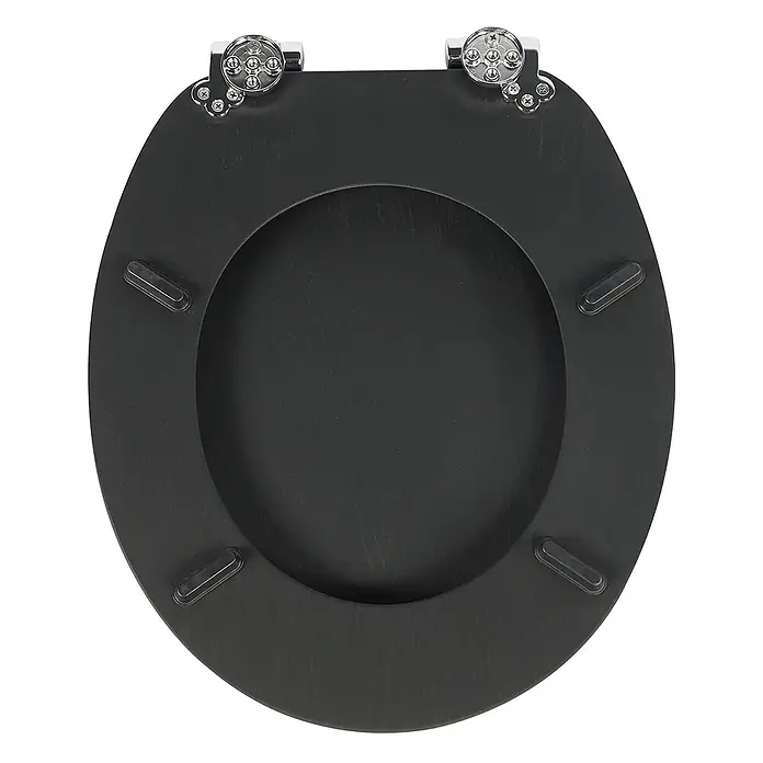 SAINOS WC-Sitz aus MDF, Schwarz Holzoptik, Universal-O-Form, Absenkautomatik - Soft-Close