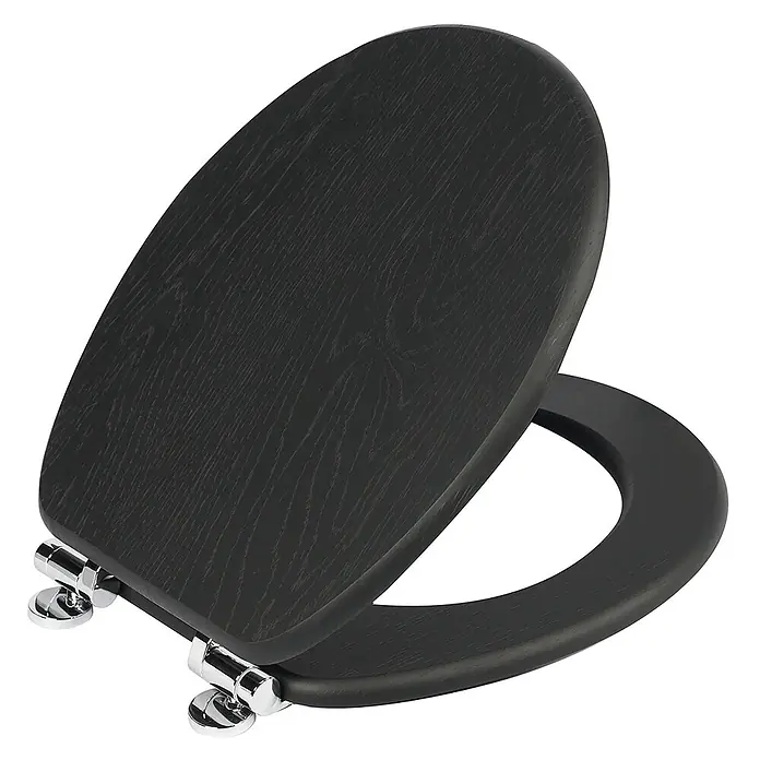 SAINOS WC-Sitz aus MDF, Schwarz Holzoptik, Universal-O-Form, Absenkautomatik - Soft-Close