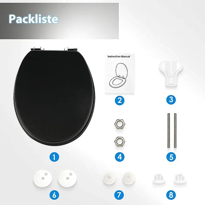 SAINOS WC-Sitz aus MDF, Schwarz Holzoptik, Universal-O-Form, Absenkautomatik - Soft-Close