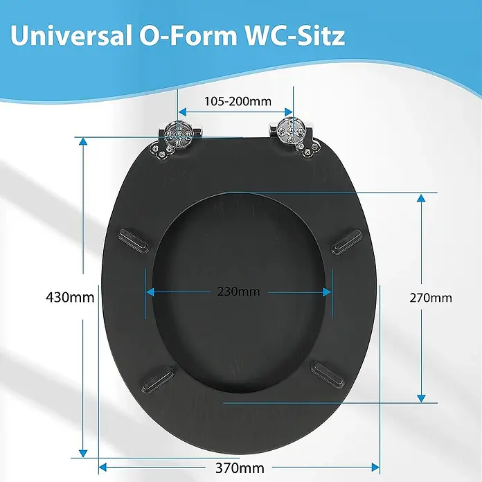 SAINOS WC-Sitz aus MDF, Schwarz Holzoptik, Universal-O-Form, Absenkautomatik - Soft-Close