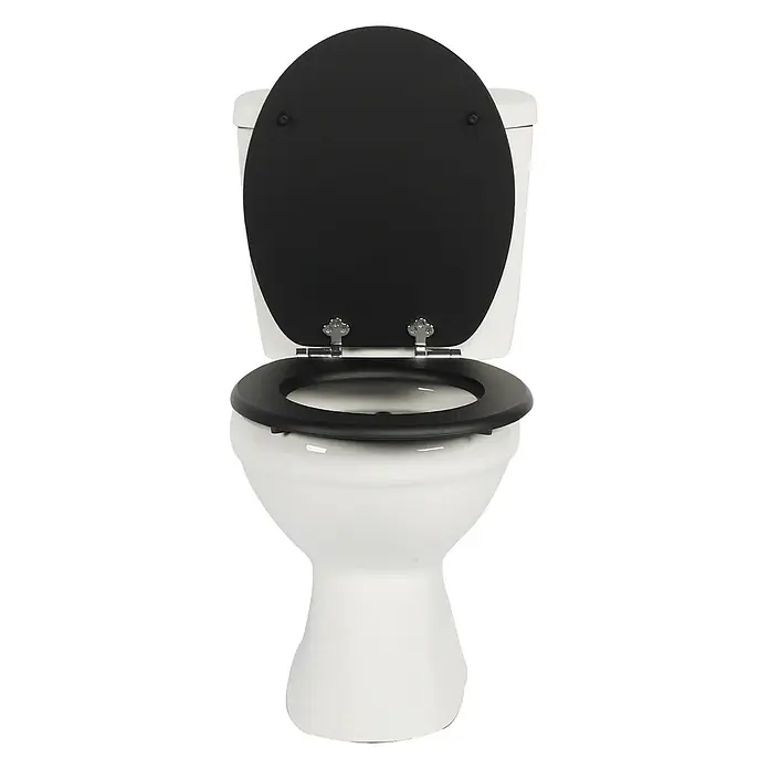 SAINOS WC-Sitz aus MDF, Schwarz Holzoptik, Universal-O-Form, Absenkautomatik - Soft-Close