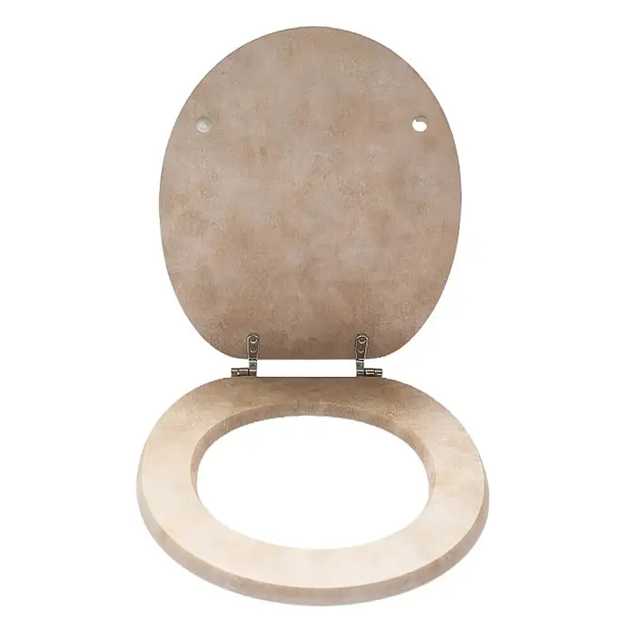 SAINOS WC-Sitz aus MDF, Beige mit Marmoroptik, Universal-O-Form, Absenkautomatik - Soft-Close
