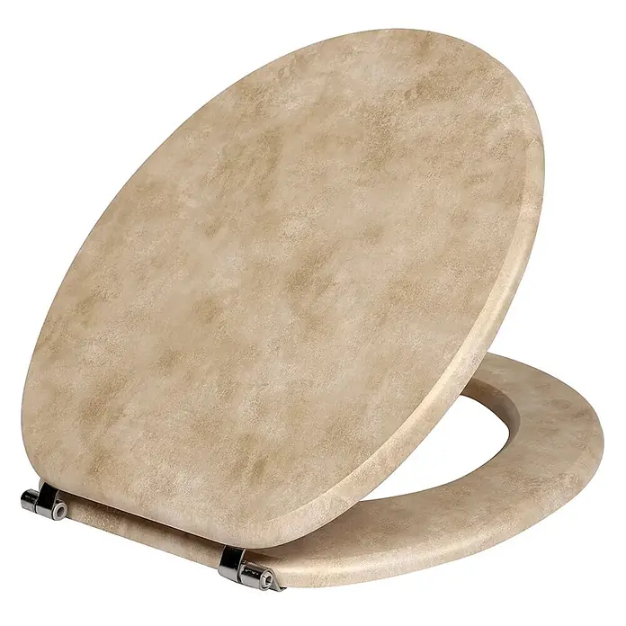 SAINOS WC-Sitz aus MDF, Beige mit Marmoroptik, Universal-O-Form, Absenkautomatik - Soft-Close