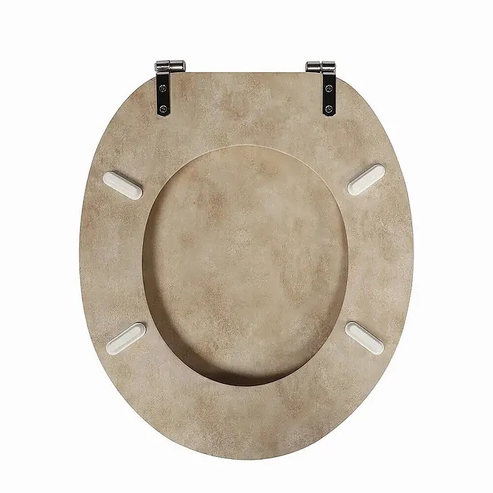 SAINOS WC-Sitz aus MDF, Beige mit Marmoroptik, Universal-O-Form, Absenkautomatik - Soft-Close