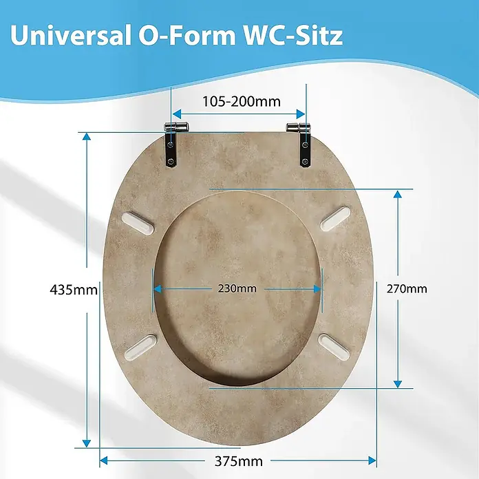 SAINOS WC-Sitz aus MDF, Beige mit Marmoroptik, Universal-O-Form, Absenkautomatik - Soft-Close