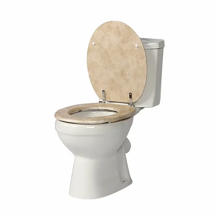 SAINOS WC-Sitz aus MDF, Beige mit Marmoroptik, Universal-O-Form, Absenkautomatik - Soft-Close