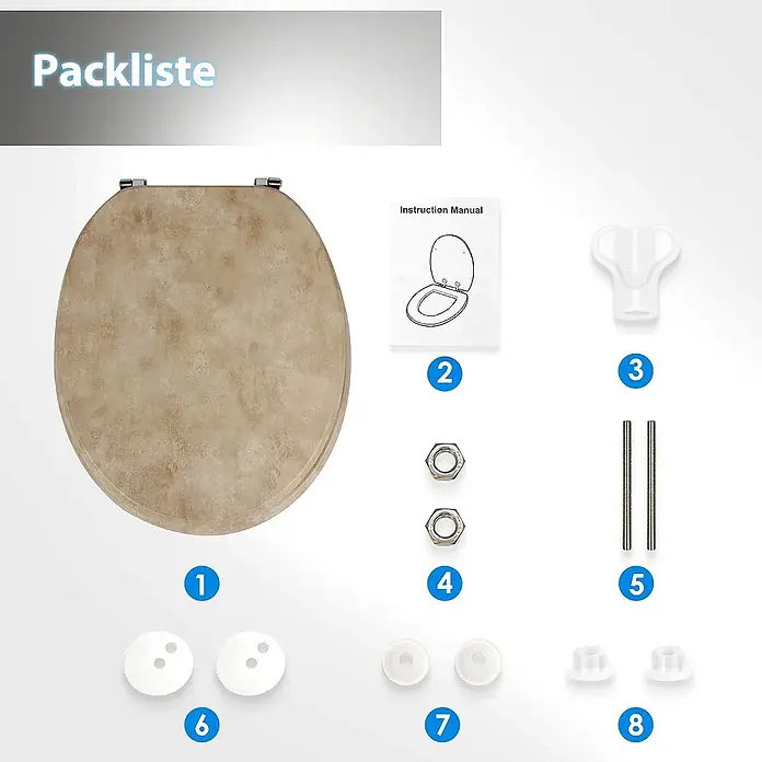 SAINOS WC-Sitz aus MDF, Beige mit Marmoroptik, Universal-O-Form, Absenkautomatik - Soft-Close