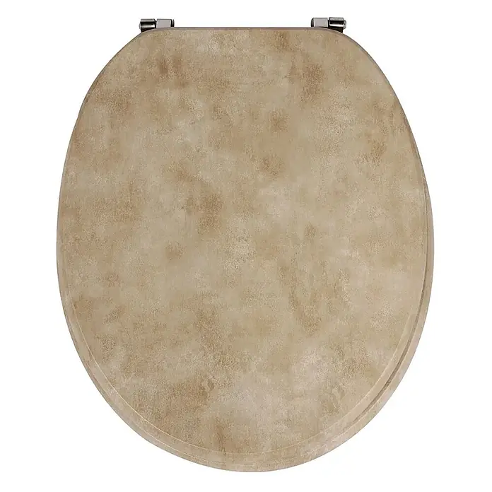 SAINOS WC-Sitz aus MDF, Beige mit Marmoroptik, Universal-O-Form, Absenkautomatik - Soft-Close