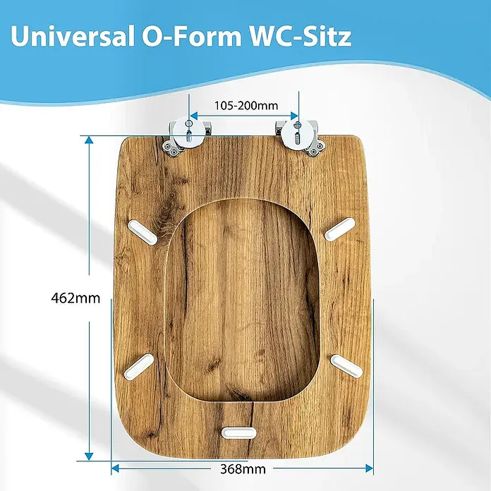 SAINOS WC-Sitz aus MDF, Braun Holzoptik, Universal-D-Form, Absenkautomatik - Soft-Close