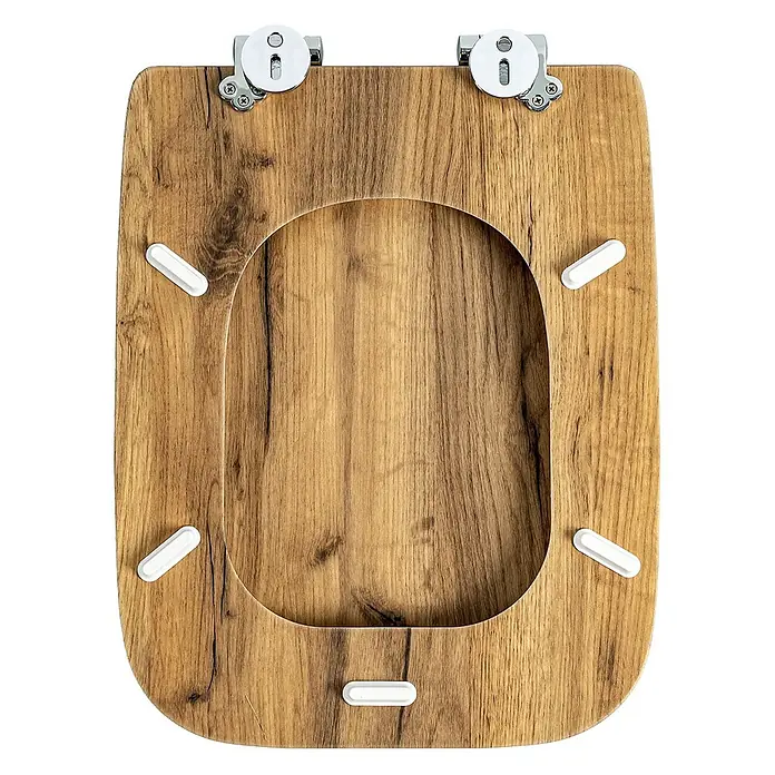 SAINOS WC-Sitz aus MDF, Braun Holzoptik, Universal-D-Form, Absenkautomatik - Soft-Close