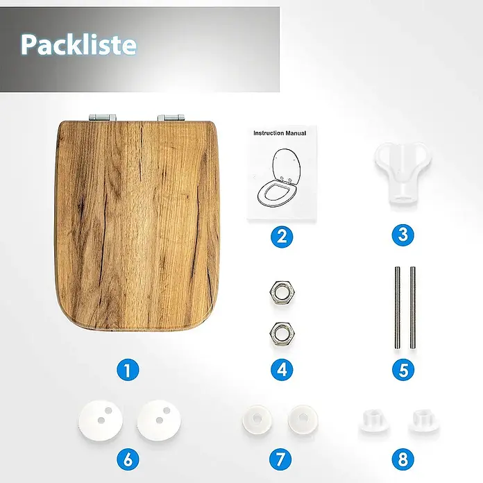 SAINOS WC-Sitz aus MDF, Braun Holzoptik, Universal-D-Form, Absenkautomatik - Soft-Close