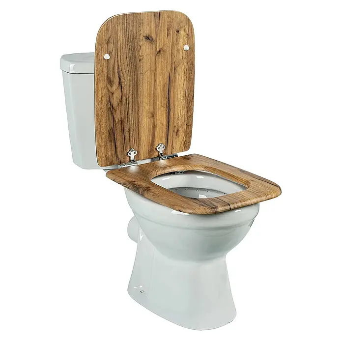 SAINOS WC-Sitz aus MDF, Braun Holzoptik, Universal-D-Form, Absenkautomatik - Soft-Close