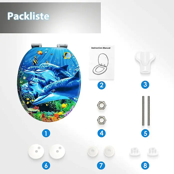 SAINOS WC-Sitz aus MDF, Blau Tiere, Universal-O-Form, Absenkautomatik - Soft-Close