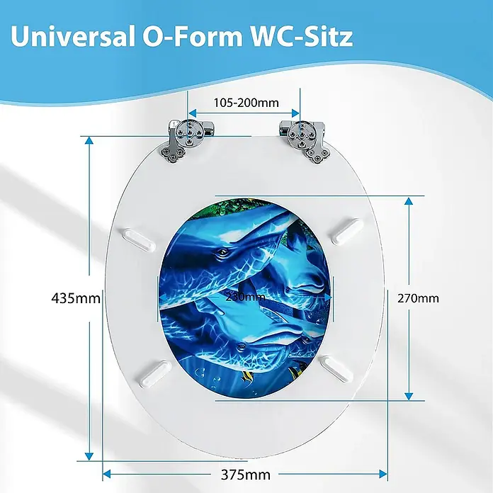 SAINOS WC-Sitz aus MDF, Blau Tiere, Universal-O-Form, Absenkautomatik - Soft-Close