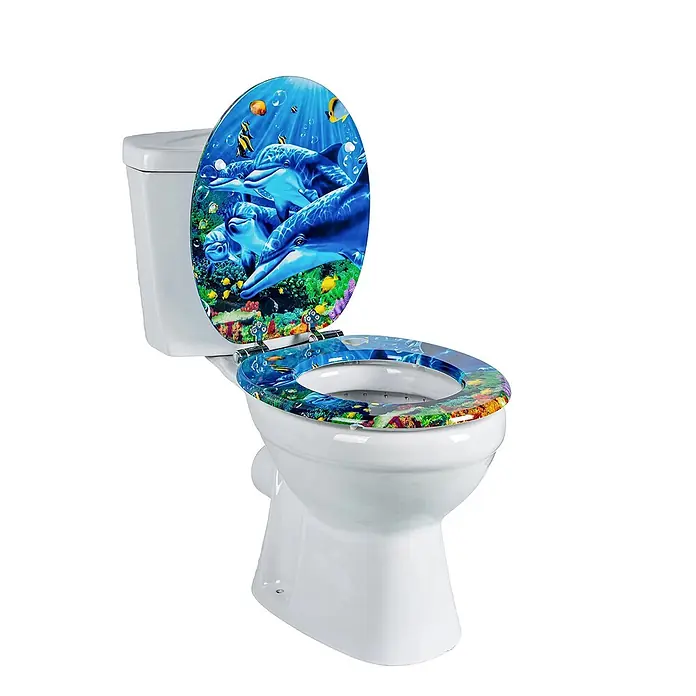 SAINOS WC-Sitz aus MDF, Blau Tiere, Universal-O-Form, Absenkautomatik - Soft-Close