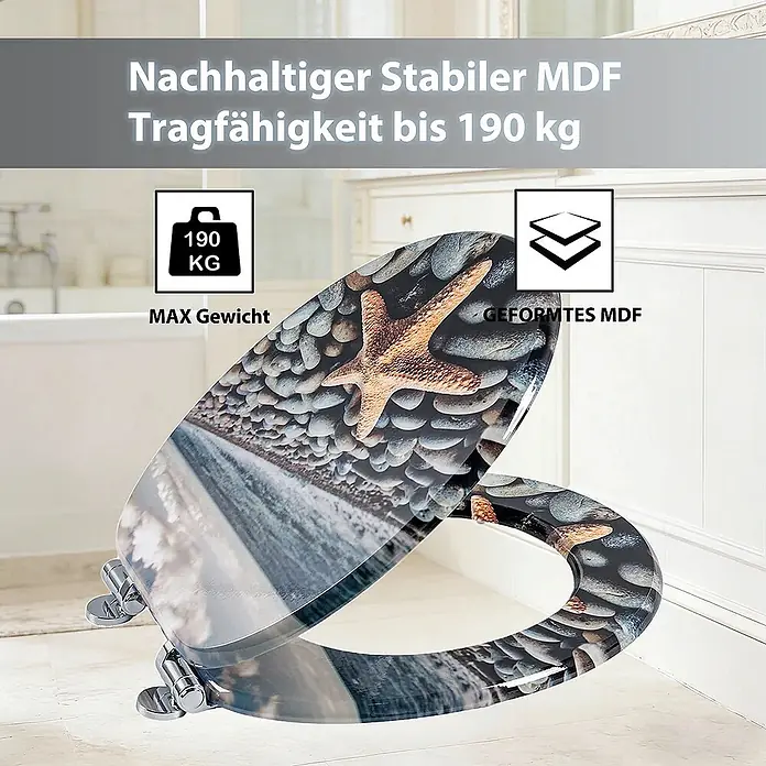 SAINOS WC-Sitz aus MDF, Landschaft, Universal-O-Form, Absenkautomatik - Soft-Close