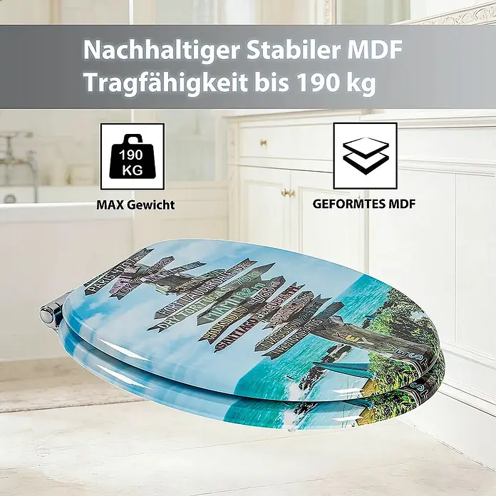 SAINOS WC-Sitz aus MDF, Blau, Universal-O-Form, Absenkautomatik - Soft-Close