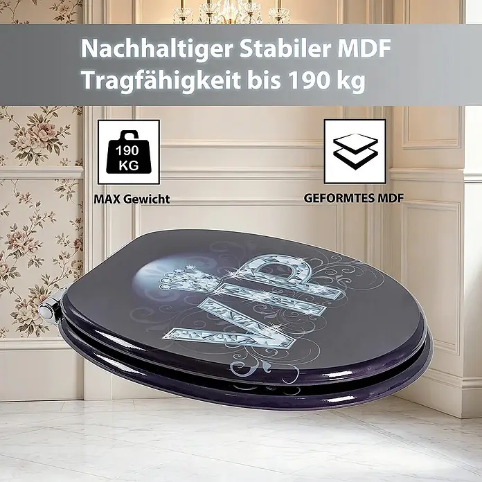 SAINOS WC-Sitz aus MDF, Violett, Universal-O-Form, Absenkautomatik - Soft-Close