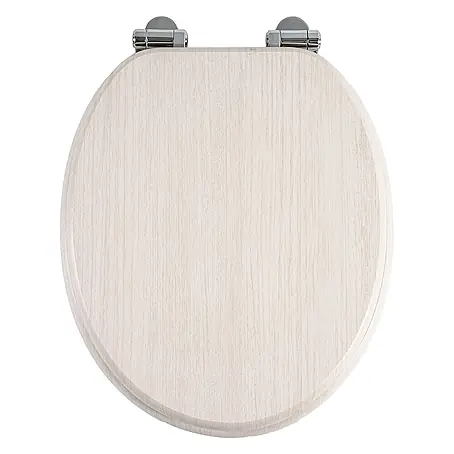 SAINOS WC-Sitz aus MDF, Beige Holzoptik, Universal-O-Form, Absenkautomatik(Soft-Close), Tragfähigkeit bis 190 kg, Bottomfix Montage