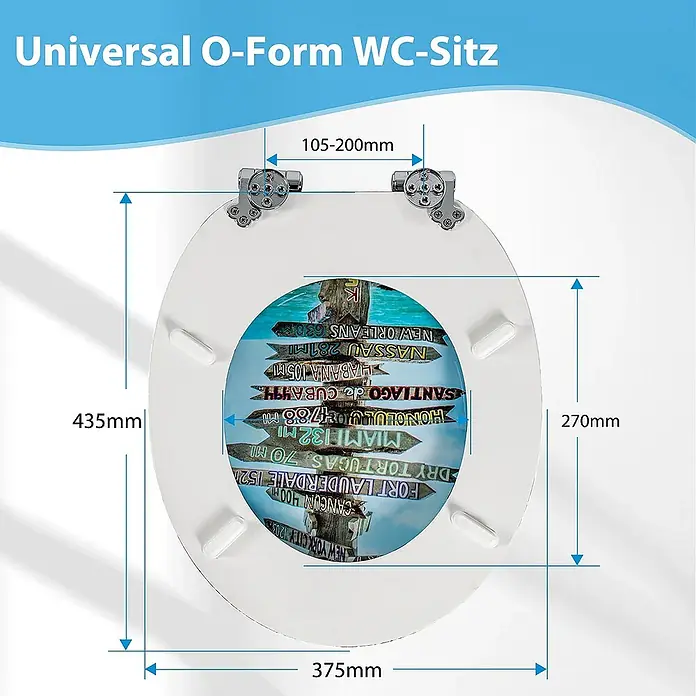 SAINOS WC-Sitz aus MDF, Blau, Universal-O-Form, Absenkautomatik - Soft-Close