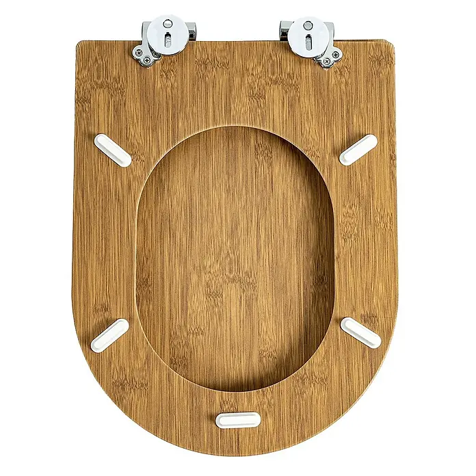 SAINOS WC-Sitz aus MDF, Braun Holzoptik, Universal-D-Form, Absenkautomatik - Soft-Close