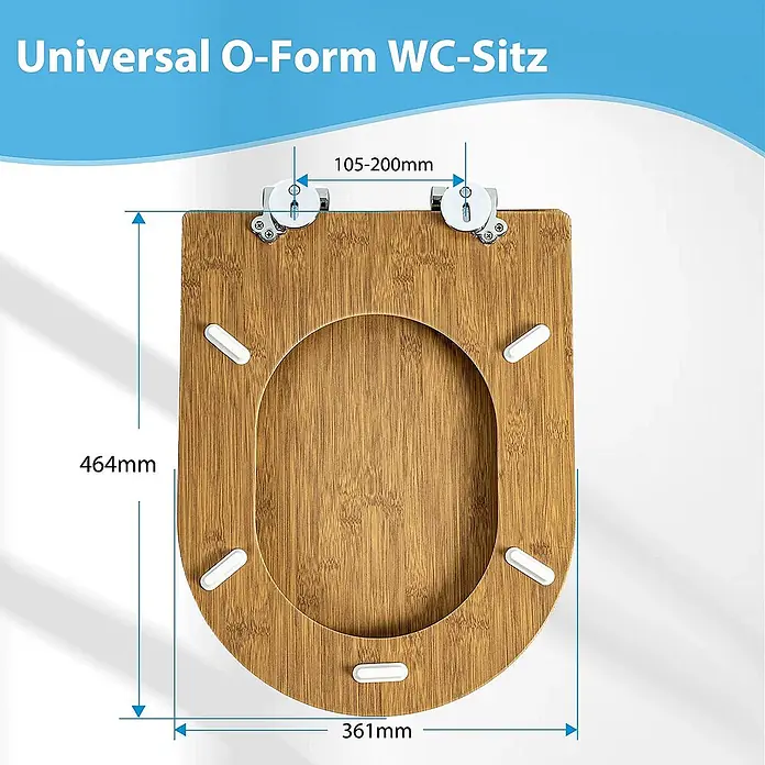 SAINOS WC-Sitz aus MDF, Braun Holzoptik, Universal-D-Form, Absenkautomatik - Soft-Close