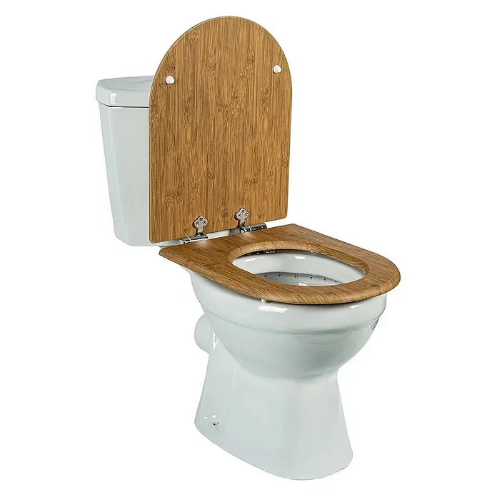 SAINOS WC-Sitz aus MDF, Braun Holzoptik, Universal-D-Form, Absenkautomatik - Soft-Close