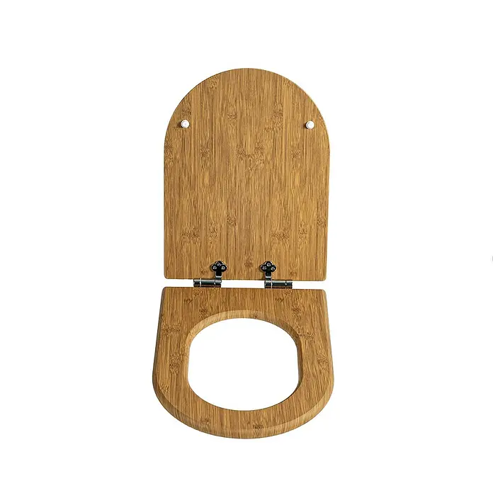 SAINOS WC-Sitz aus MDF, Braun Holzoptik, Universal-D-Form, Absenkautomatik - Soft-Close