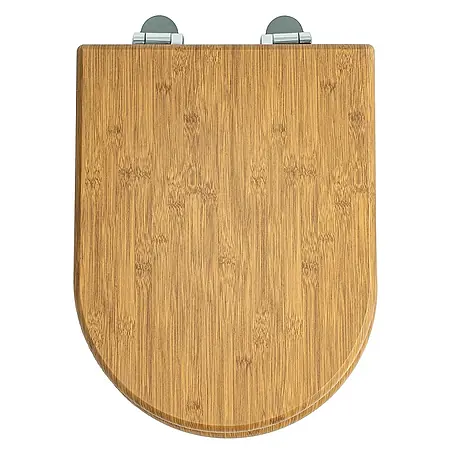 SAINOS WC-Sitz aus MDF, Braun Holzoptik, Universal-D-Form, Absenkautomatik(Soft-Close), Tragfähigkeit bis 190 kg, Bottomfix Montage