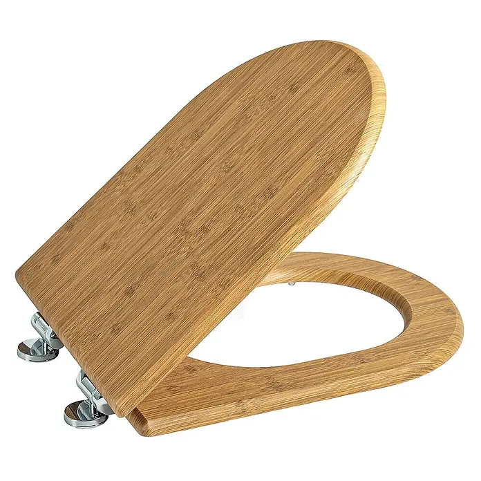 SAINOS WC-Sitz aus MDF, Braun Holzoptik, Universal-D-Form, Absenkautomatik - Soft-Close