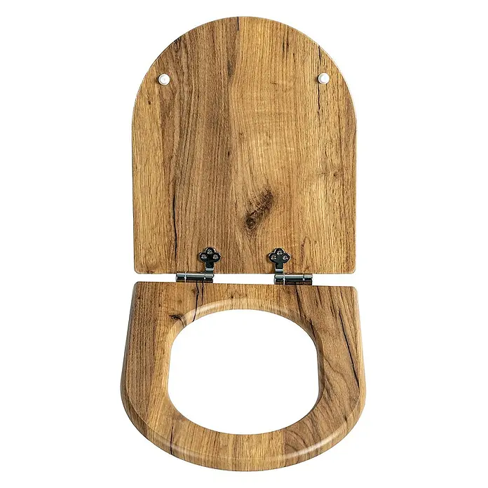 SAINOS WC-Sitz aus MDF, Braun Holzoptik, Universal-D-Form, Absenkautomatik - Soft-Close