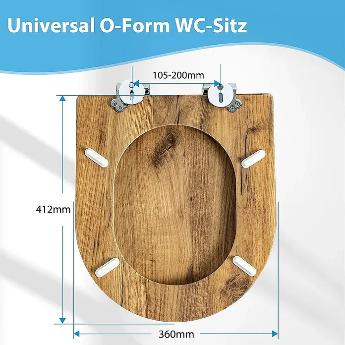SAINOS WC-Sitz aus MDF, Braun Holzoptik, Universal-D-Form, Absenkautomatik - Soft-Close
