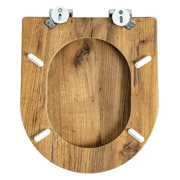 SAINOS WC-Sitz aus MDF, Braun Holzoptik, Universal-D-Form, Absenkautomatik - Soft-Close