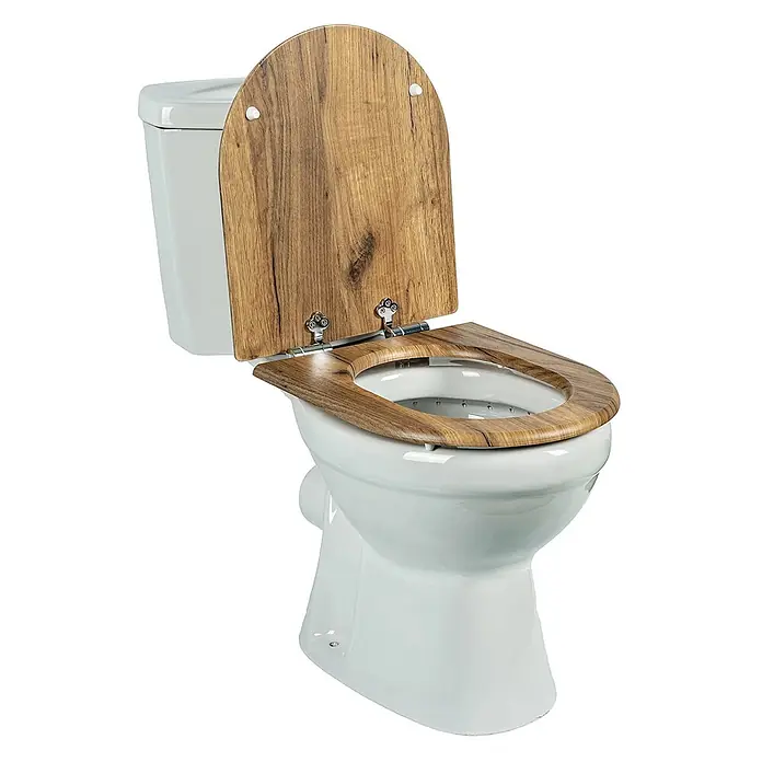 SAINOS WC-Sitz aus MDF, Braun Holzoptik, Universal-D-Form, Absenkautomatik - Soft-Close