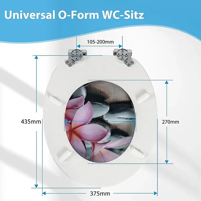 SAINOS WC-Sitz aus MDF, Blumen Zen Design, Universal-O-Form, Absenkautomatik - Soft-Close