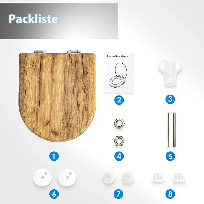 SAINOS WC-Sitz aus MDF, Braun Holzoptik, Universal-D-Form, Absenkautomatik - Soft-Close