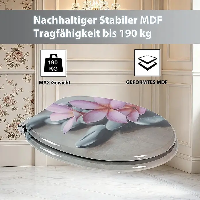 SAINOS WC-Sitz aus MDF, Blumen Zen Design, Universal-O-Form, Absenkautomatik - Soft-Close