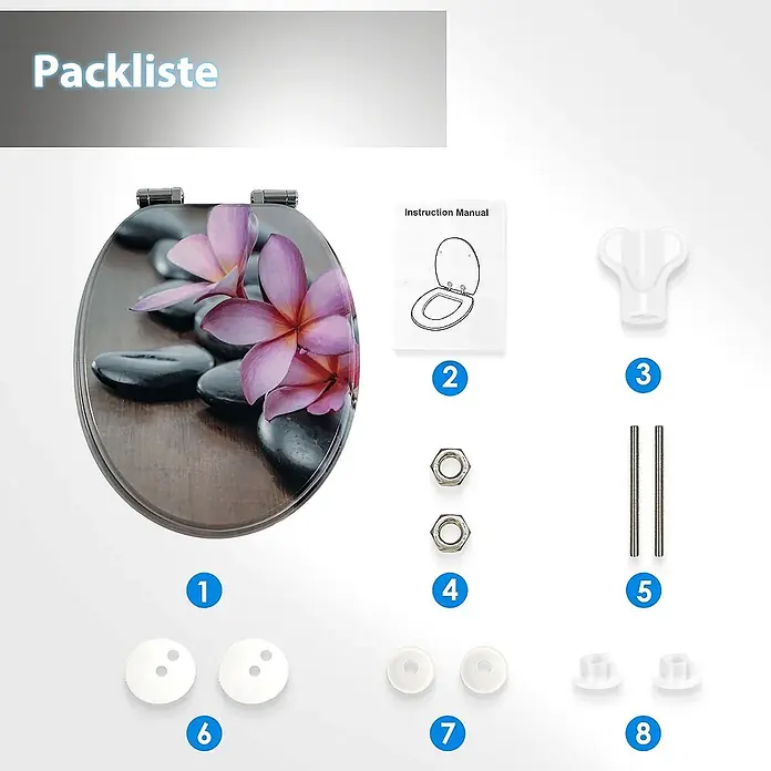 SAINOS WC-Sitz aus MDF, Blumen Zen Design, Universal-O-Form, Absenkautomatik - Soft-Close