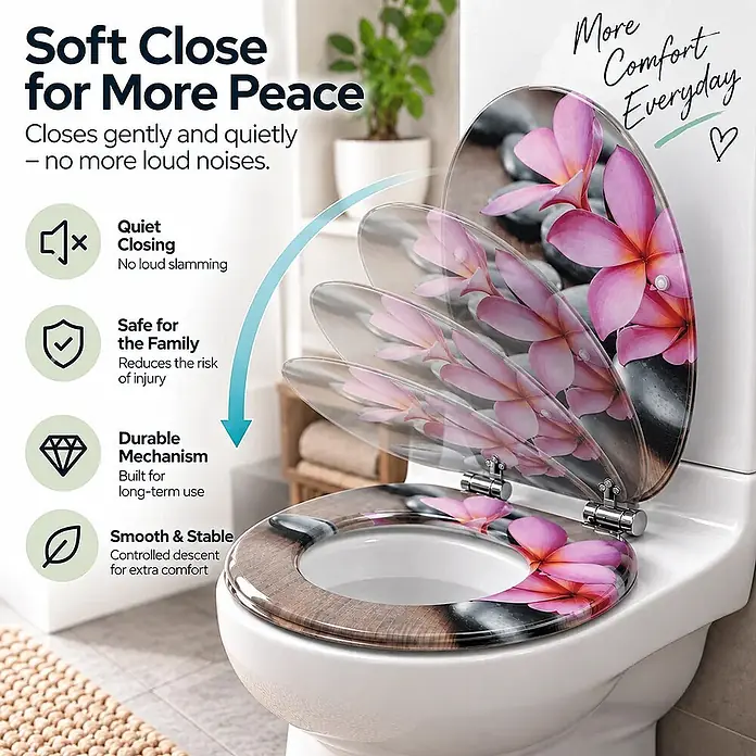 SAINOS WC-Sitz aus MDF, Blumen Zen Design, Universal-O-Form, Absenkautomatik - Soft-Close
