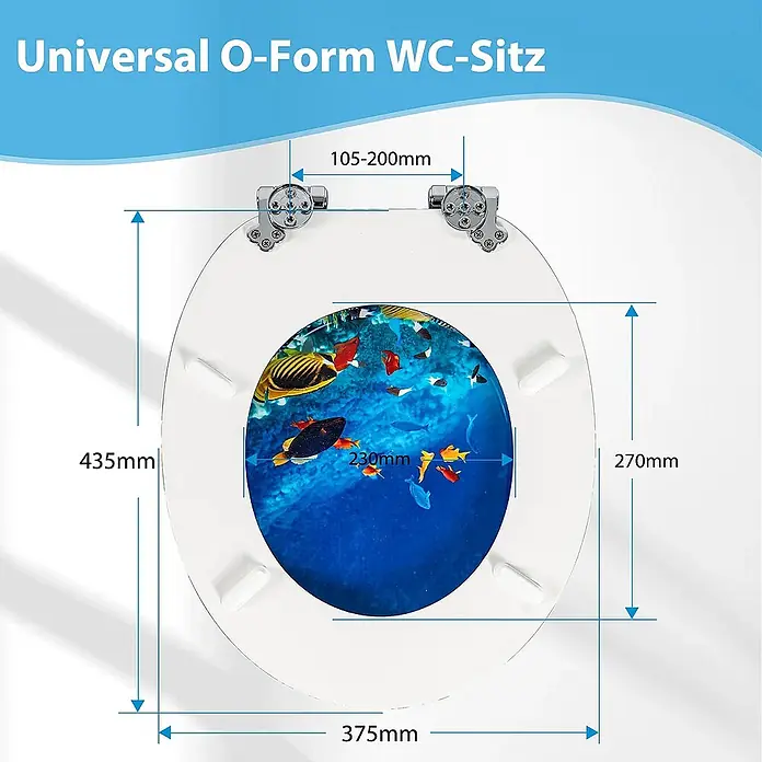 SAINOS WC-Sitz aus MDF, Blau Tiere, Universal-O-Form, Absenkautomatik - Soft-Close
